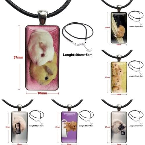 Glass Cabochon Pendant Necklace Rectangle Fashion Necklace Guinea Pig For Unisex Gift Official