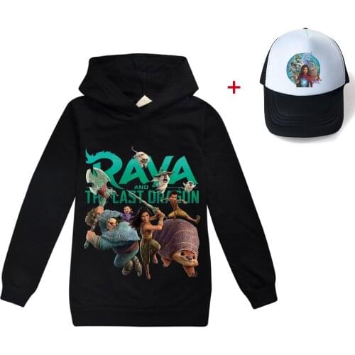 Girls Boys Hoodies Raya and The Last Dragon Cotton Sweatshirt Kids Cartoon Clothes Children Hoodie Tops Pullover Outfits + Hat