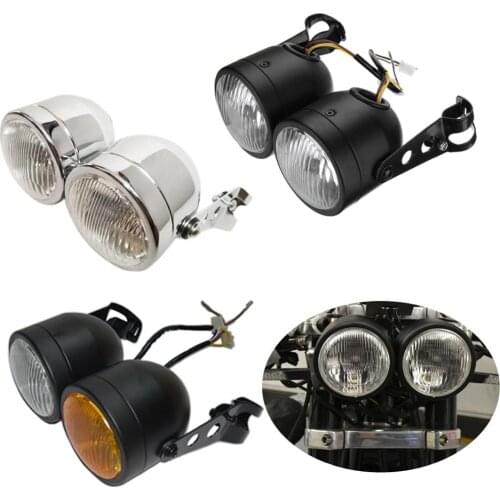 Universal Motorcycle Front Double Twin Round Headlight HeadLamp with Mounting Bracket Motorcycle Double Headlight