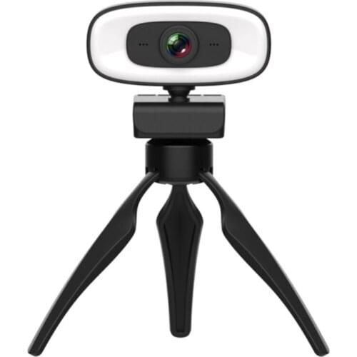 2K Webcam with Microphone USB Free Drive Autofocus Computer Camera w/3 Gear Fill Light for Laptop Desktop 360° Rotation