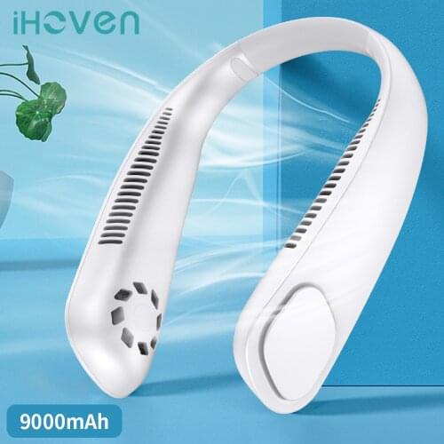 IHoven Neck Fan Portable Bladeless Fan 9000mAh Rechargeable Handfree Mini Fan Hanging Sports Fans for Home Outdoor Air Cooler