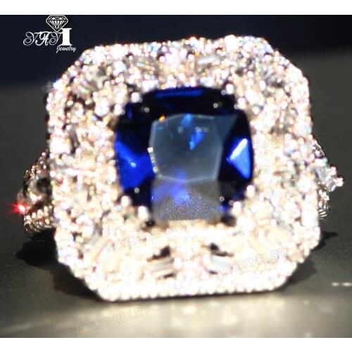 YaYI Jewelry Fashion Princess Cut Prong Setting Blue Cubic Zirconia Silver Color Engagement Wedding Party Leaves Gift Rings