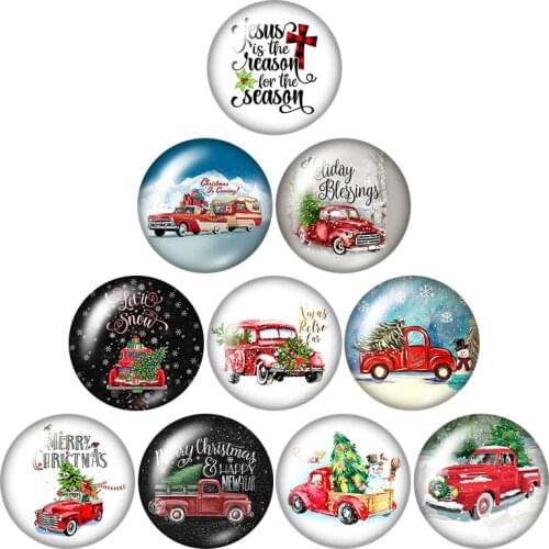 ZB1276 Christmas car carrying Trees 10pcs 12mm/16mm/18mm/25mm Round photo glass cabochon demo flat back Making findings