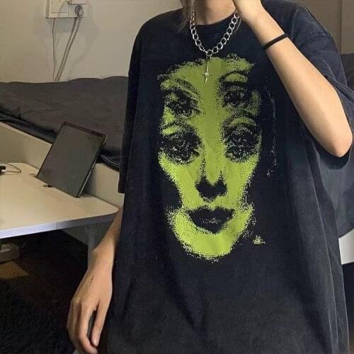 Y2K Grunge Summer goth Clothing Female Loose Femal T-shirt Y2k Print High Street Clothing Harajuku Clothes Oversized T-shirt