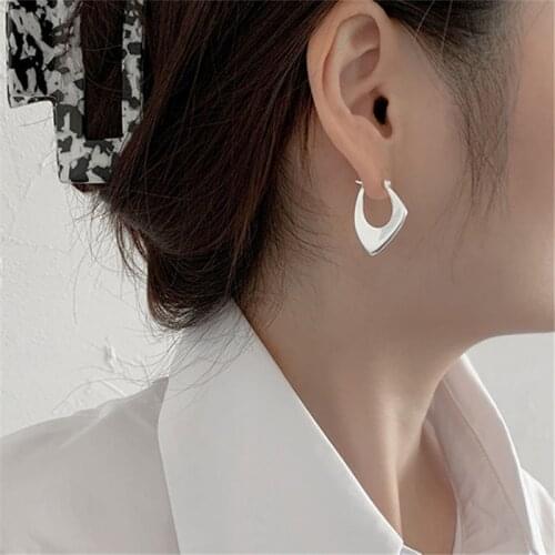 925 Sterling Silver Punk Irregular Geometric Hoop Earrings For Women Personality French Ear Buckle eh1306