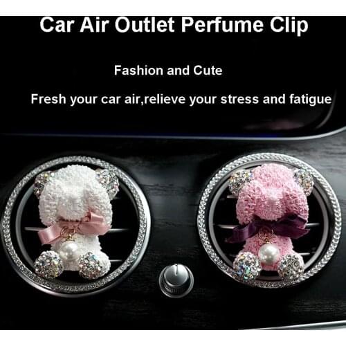 1pcs Cute Cartoon Bear Diamond Car Air Freshener Fragrance Smell Outlet Vent Clip Bling Crystal Ornaments Aromatic Car Perfumes