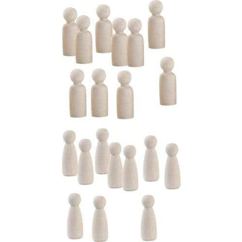 10 Pieces Natural Unpainted Female / Male Small Wooden Peg Doll Bodies Wood