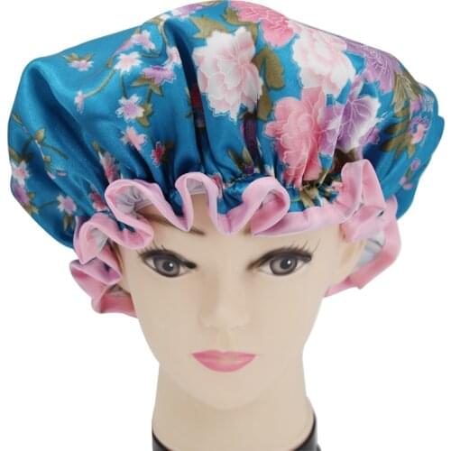 2020 new arrive high quality polyester satin fabric double layer shower caps 8 items avaiable