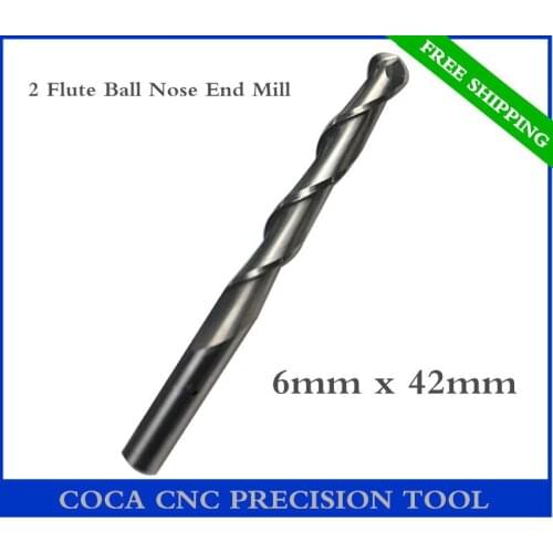 6mm*42mm,Freeshipping CNC Solid carbide woodworking insert router bit,Tungsten end mill,2 flute ball nose milling cutter,MDF