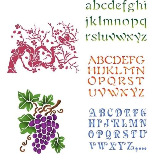 Alphabets Plum Blossom Grape Plastic Stencil for DIY Scrapbooking Embossing Paper Cards Crafts Templates 2019 New 6x8 inch