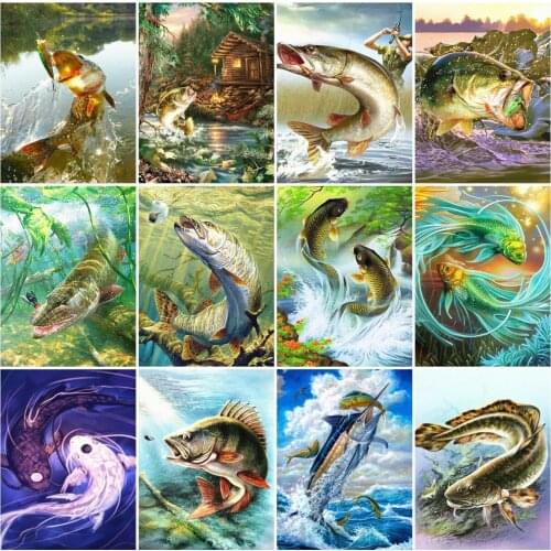 AZQSD Paint By Numbers For Adults Fish Diy Acrylic Coloring By Numbers Animal Wall Decorations Living Room Gift
