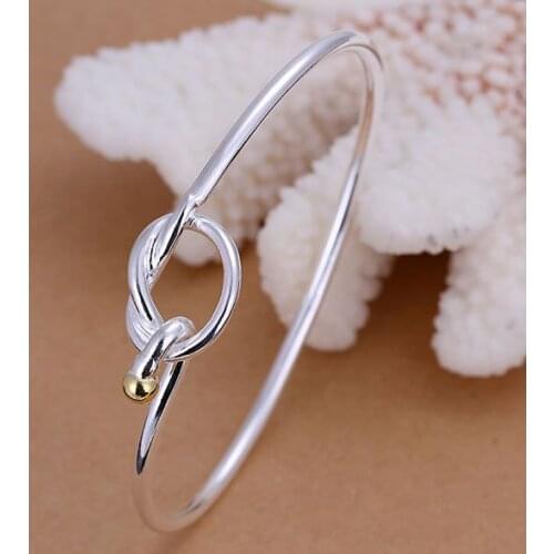 Free Shipping Fashion 925 Silver Silvery and Golden Bead Bangle Bracelet for Women Jewelry Factory Price SMTB093