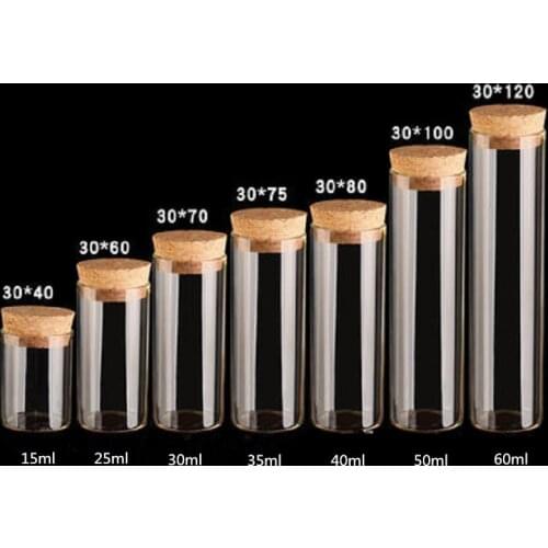 30mm Diameter High Borosilicate Wishing Bottle Drift Bottle Cork Stopper Bottle Glass Test Tube Bottle 15ML 25ML 35ML 40ML 50ML