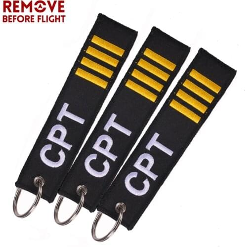 3 PCS/LOT Remove Before Flight Captain Key Chain Jewelry Safety Tag Embroidery CPT Key Ring Chain for Aviation Gifts Zip Puller