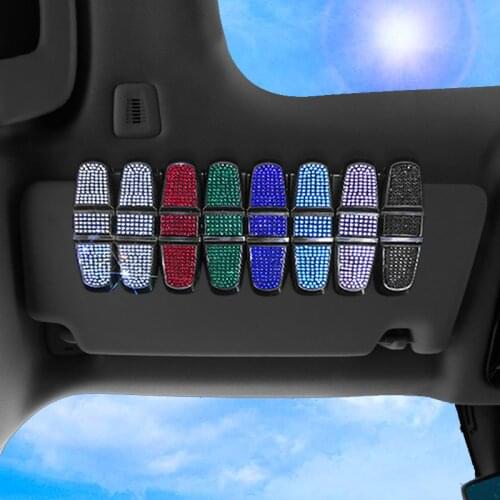 Diamond Car Sun Visor Glasses Clips Rhinestone Car Sunglasses Holder Case Card Ticket Holding Clamp Crystal Portable Clip Women