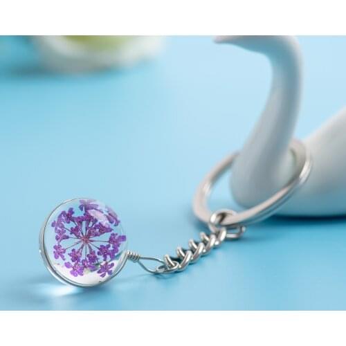 Flower in Glass Key Chain Hand made fahion bag pendant for women jewelry drop free shipping #HZ106