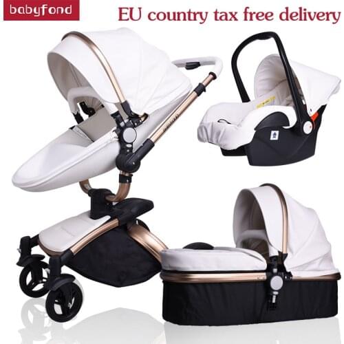 Babyfond baby stroller 3 in 1 baby strollers leather two-way suspension folding car trolley Europe baby pram gift ALUON