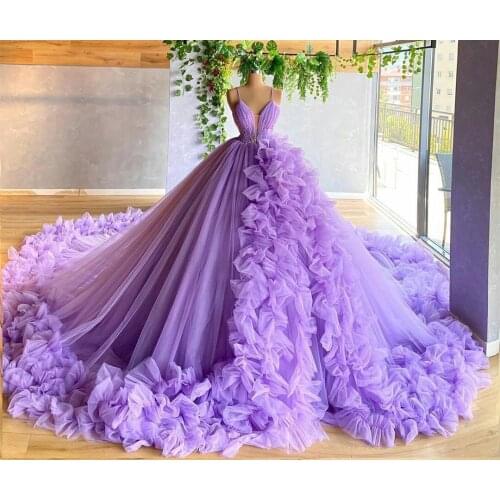 Elegant Puffy Prom Dresses with Long Train Arabic Ball Gown Evening Dress Lebanon Dubai Middle East Robe Women Party Night Gowns