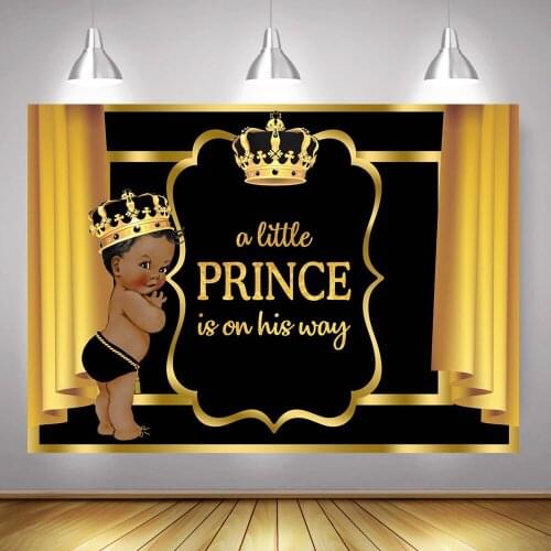 Royal Newborn Little Prince Party Decoration Background Baby Shower Ethnic Boy Backdrop Crown Gold Curtain Photography Photocall
