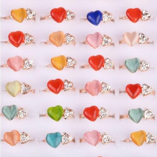 Hgflyxu Gold color adjustable Finger rings for women Glass heart design open ring fashion jewelry women Accessories