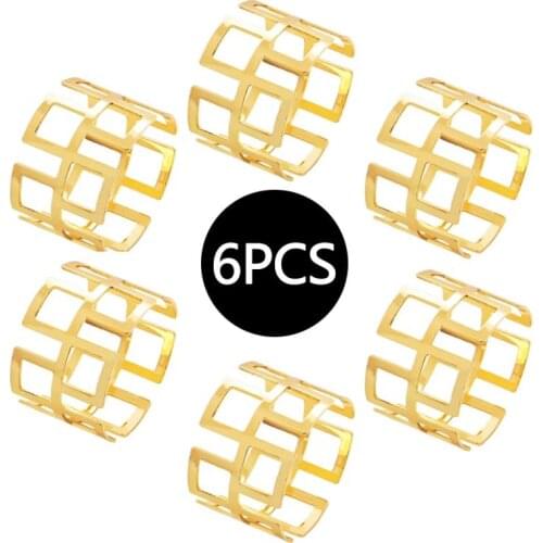 6Pcs Alloy Square Hollow Napkin Rings Hotel Dinner Napkin Holder Towel Serviette Ring Buckle Parties Birthdays Weddings Decor