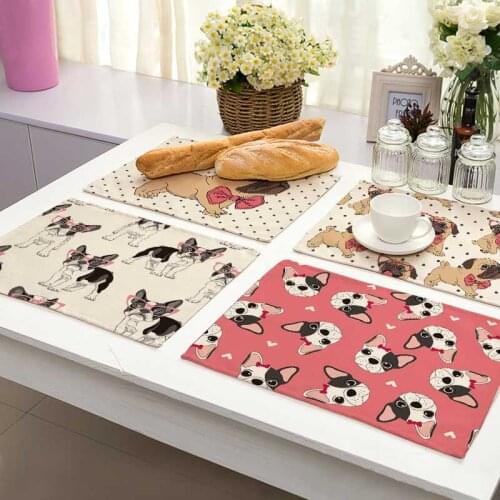 Pug Dog Pattern Cotton Linen Pad Dining Table Mats Coaster Bowl Cup Mat Pattern Kitchen Placemat 42*32cm Home Decor table mat