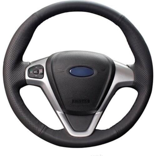 Top Leather Steering Wheel Hand-stitch on Wrap Cover For Ford Fiesta 2008-13 Ecosport 2013-16