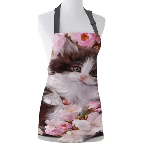 Pet Cat Cute Pink Carnation Flowers Print Apron Print Unisex Kitchen Bib with Adjustable Neck for Cooking Gardening
