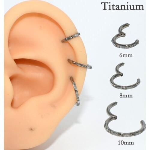 Square Zircon&G23 Titanium Septum Clicker Hoop Ring Nose Labret Ear Tragus Cartilage Daith Helix Earring Stud Piecing Jewelry