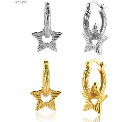 LOZOYA 100% 925 Sterling Silver Gold 11mm Big Punk Loop Luxury Star Hoop Tree Shape Circle Round Rock New 2021 Fine Jewelry