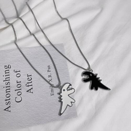 Cute Dinosaur Couple Necklace Lovers Paired Pendants Friends Stainless Steel Neck Chain Hiphop Punk Collar For Men Women Jewelry