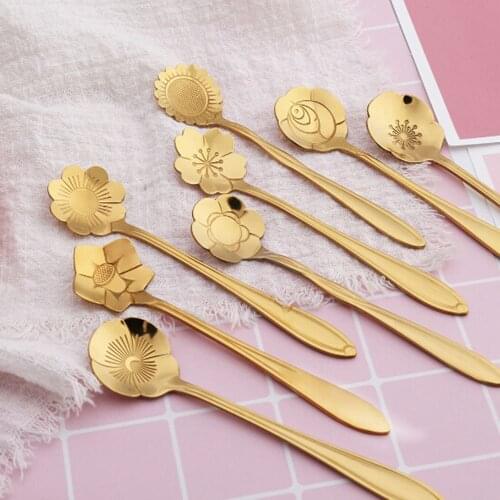 Stainless Steel Spoon Mini Teaspoon Cute Flower Coffee Spoon Soup Dessert Spoon Tableware Kitchen Supplies