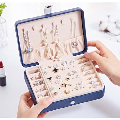 Multi-function Portable PU Leather Jewelry Storage Box Ring Earrings Necklaces Display Case Jewelry Organizer For Women Lady