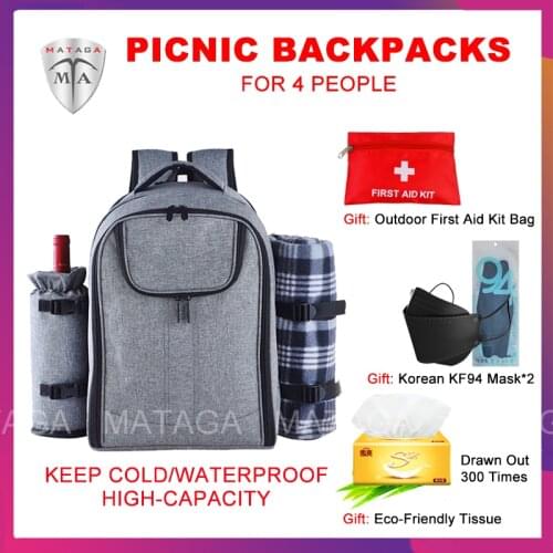 MTA 4 in 1 Set BBQ Camping Ice Cooler Bag Waterproof Lunch Bag Picnic Backpacks for 4 People (Not Include Tableware Mat)