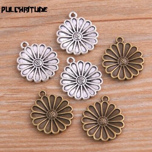 10PCS 18*21mm New Product Two Color Flowers Charms Sun Flower Pendant Jewelry Metal Alloy Jewelry Marking