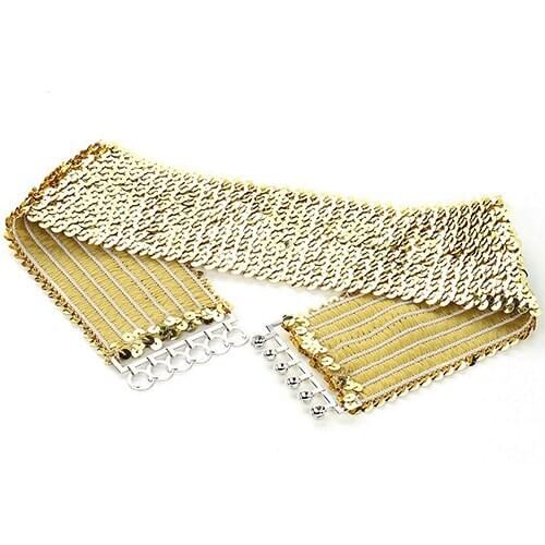 Punk Women Sparkling Stretch Sequins Wide Waist Strap Waistband Belt Accessory
