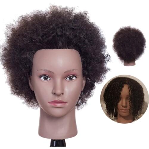 Afro Professional Styling Head for Hairdressers Mannequin Training Doll Head with Human Hair for Barber Practice Braiding