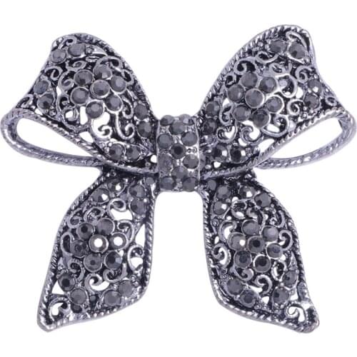 Retro Crystal Bow Brooch Pin Alloy Rhinestone Lapel Pins and Brooches Suit Corsage Luxury Jewelry Gifts for Women Accessories