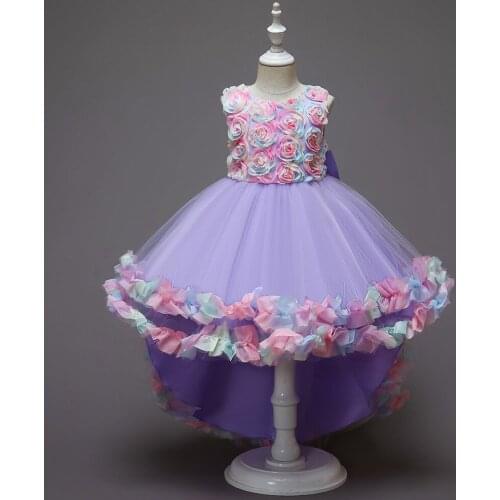 3-10 Girls Mesh Layered Boutique Dress Layered Tail Tulle Dress Appliques Colorful Party Wedding New Year Gift Evening Prom Gown