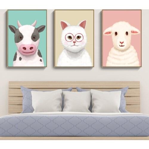 Modern Decorative Picture Living Room Animal Cute Pet Cat Lamb Cow Childrens Room Creative Hanging Painting Canvas Wall Art