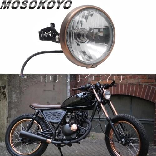 Old School Brown Bezel Vintage Headlight 12V Hi/Lo Beam Clear Lens Head Lamp For Harley Chopper Bobber Cafe Racer Cruisers XS650