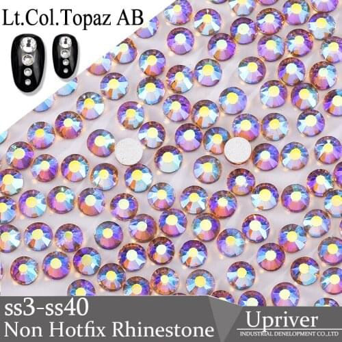 Upriver ss3 - ss30 Lt.Col.Topaz AB Glass Beads Non Hotfix Rhinestones Crystal Nail Art Rhinestones for Design Art Nails
