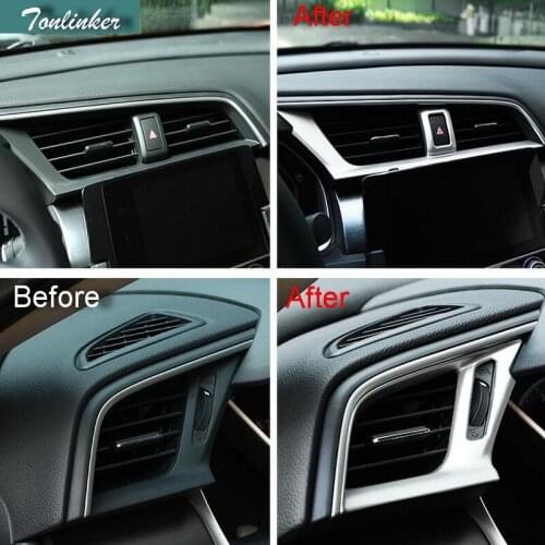Tonlinker 3 pcs ABS Chrome Car styling two style Air conditioning vent bright Cover case stickers For HONDA New CIVIC 2016