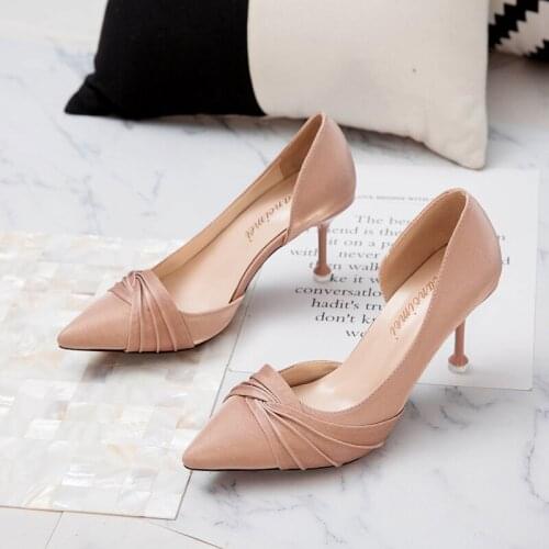 Autumn Heels Shoes Heeled Matt Point Elegant Sweet Female Shoes Nude heels Women High heel Pink Pumps Point Office U14-49