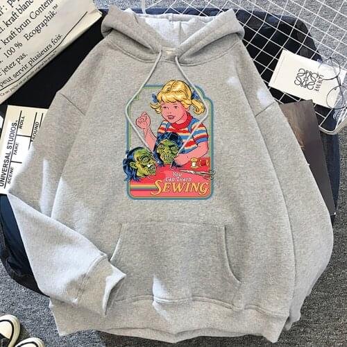 You Can Learn Sewin Creativity Print Hooded Women Fashion Fleece Hoodies Autumn Casual Hoodie hip hop Loose Pullover Top Female