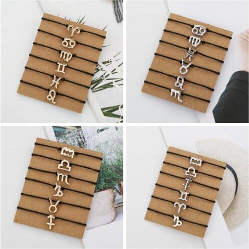 QIAMNI Black Rope 12 Zodiac Constellations Bracelet for Women Birthday Gift Star Sign Astrology Leo Libra Bangle Fashion Jewelry