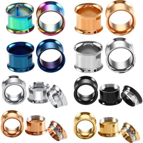 2Pcs/lot Steel Ear Plugs and Tunnels Flared Gold Black Screw Ear Tunnels Ear Piercings Ear Gauges Piercings Earlets Body Jewelry