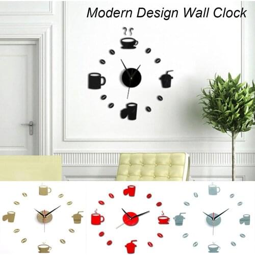 3D Number Coffee Cup DIY Digital Acrylic Watch Self-adhesive Quartz Non-ticking Kitchen Wall Clock Home Decor