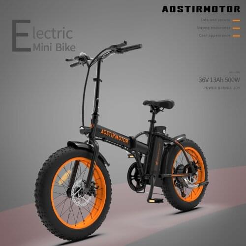 AOSTIRMOTOR A20 Electric Bike 500W Foldable Ebike Fat Tire Beach City Men Women Bike 36V 13Ah Removable Lithium Battery