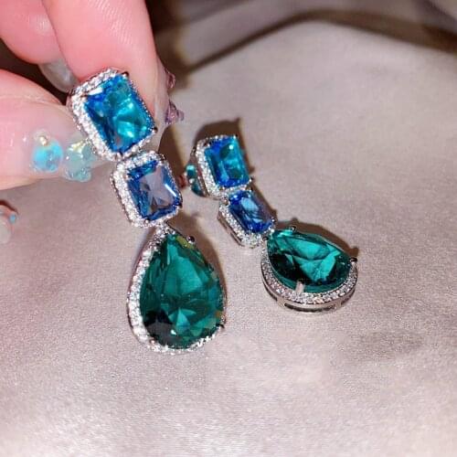 Long Earings for Women 2021 Luxury Two Tone Cubic Zirconia 925 Silver Water Earrings for Ladies Bridal Wedding Fashion Jewelry